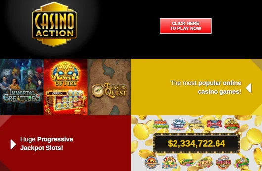 Screenshot of the Casino Action jackpot games page