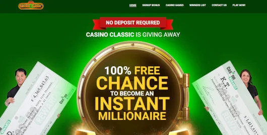Screenshot of the Casino Classic homepage