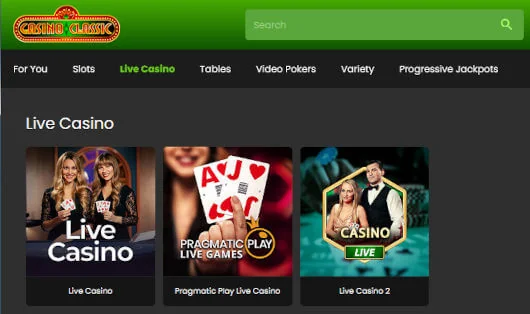 Screenshot of the Casino Classic live dealer games