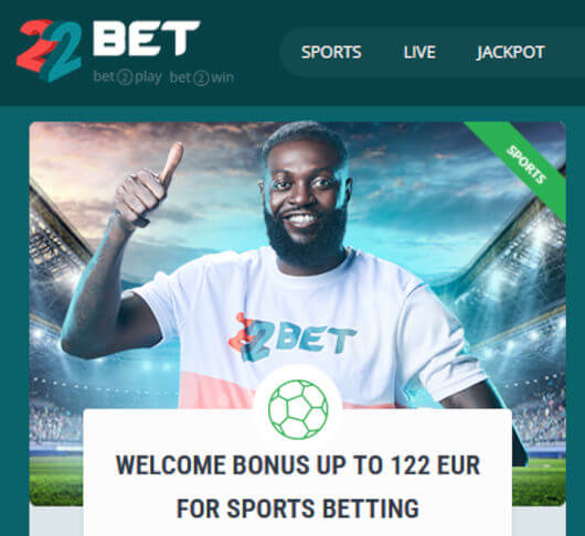 Screenshot of the 22bet mobile betting